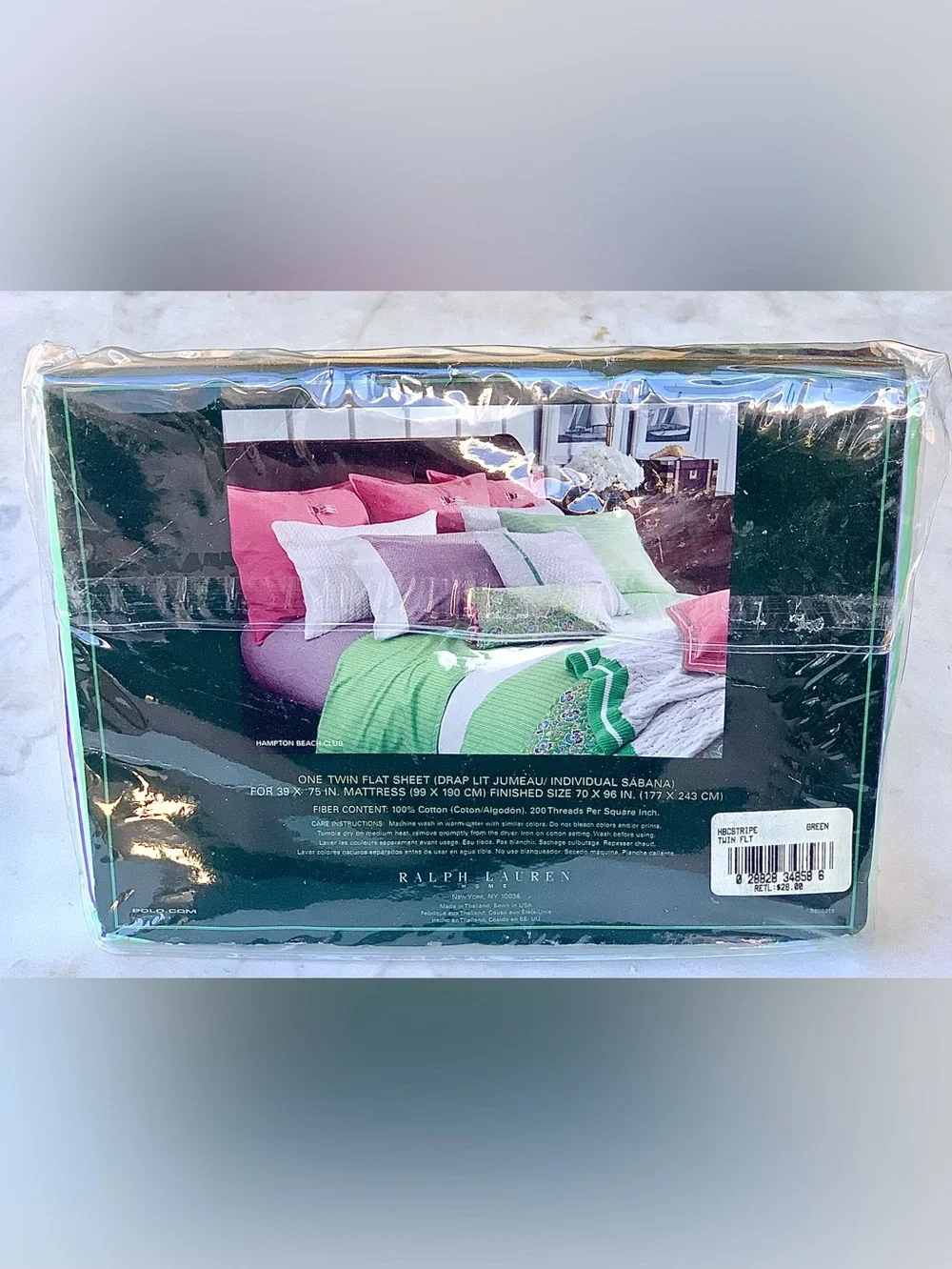 RALPH LAUREN HAMPTON BEACH CLUB TWIN FLAT SHEET NWT VINTAGE JITNEY GREEN STRIPE